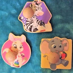 Childrens pieces puzzle Craft animals knobs kids furry jungle zoo shapes wood !*